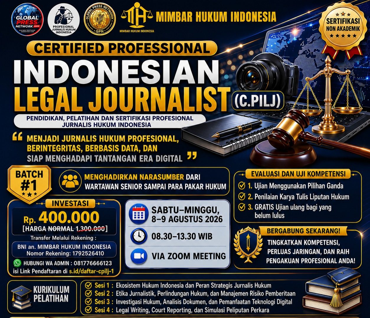 Kolaborasi Strategis: MHI & GPN Luncurkan Sertifikasi Jurnalis Hukum Profesional C.PILJ Batch 1